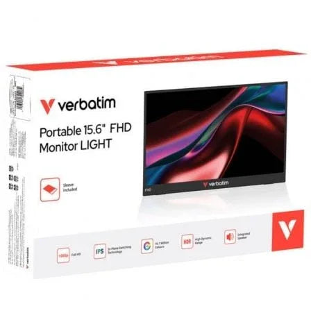 Monitor Portátil Verbatim Non-Touch Light 15.6"/ Full HD/ Multimedia/ Negro - PixelPlaza