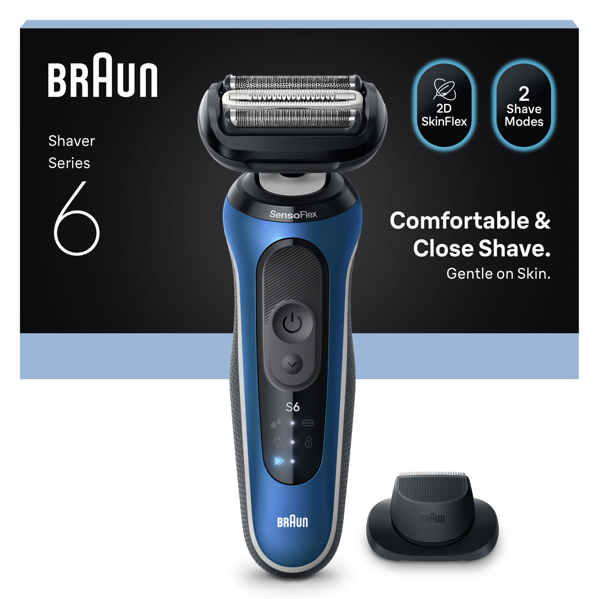 Braun Series 6 seco y mojado 62-B1200s Azul inalámbrico Carga rápida 5 min 60 min Afeitadora