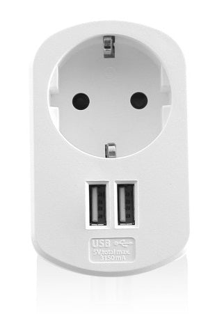 Cargador USB Ewent 2 puertos · 155w · enchufe shuko blanco