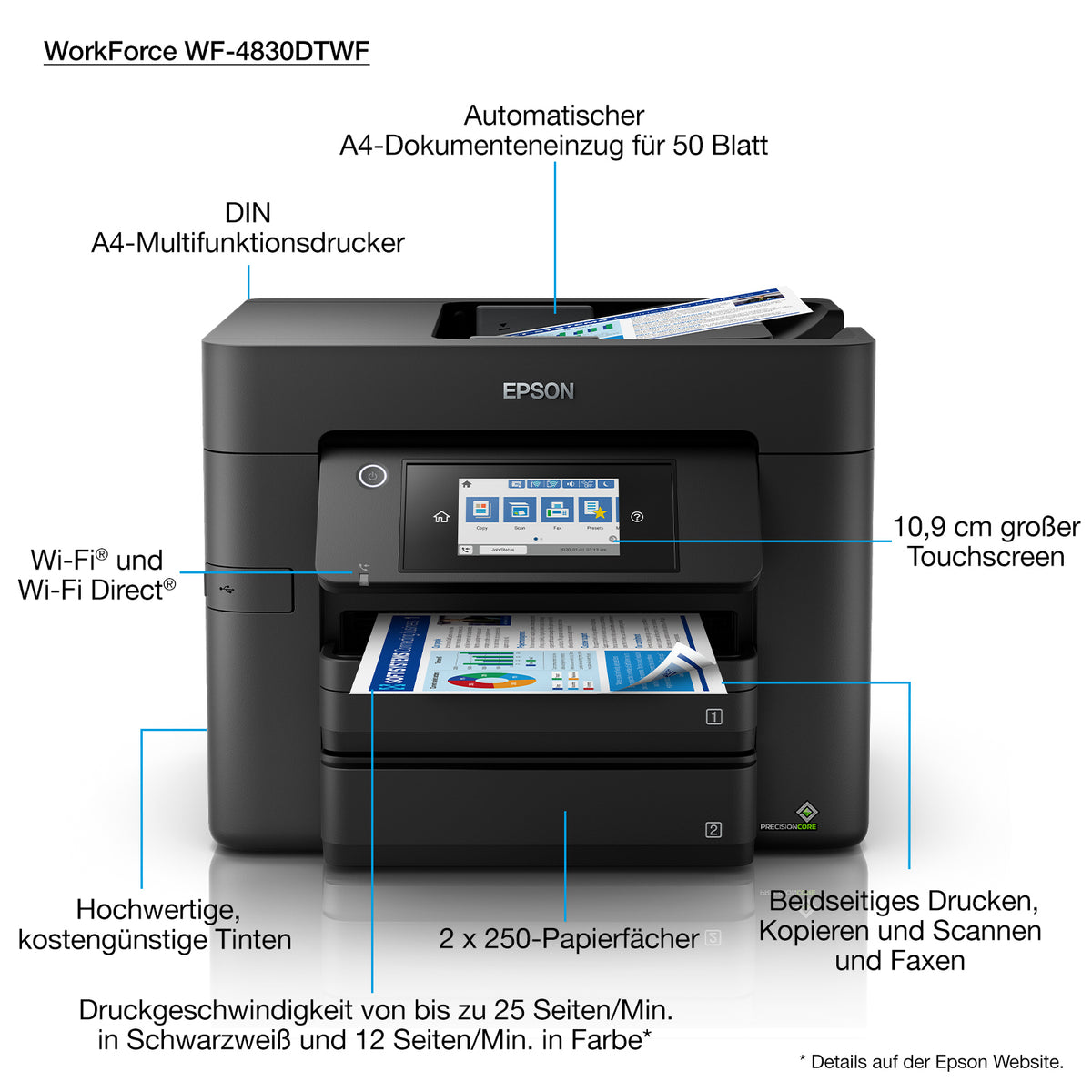 Multifunción inyección Epson workforce pro wf - 4830dtwf color WiFi duplex fax