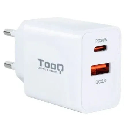 Cargador de Pared TooQ TQWC-2SC04WT/ 1xUSB Tipo-C/ 1xUSB/ 20W - PixelPlaza