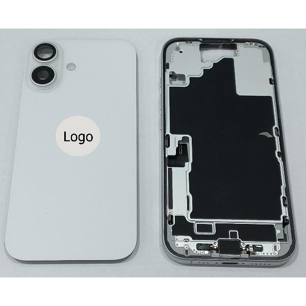 Set Tapa trasera o tapa bateria blanca iPhone 16 con carcasa central y componentes Remanufacturada Grado A