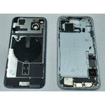 Set Tapa trasera o tapa bateria azul iPhone 15 Plus con carcasa central y componentes Remanufacturada Grado A