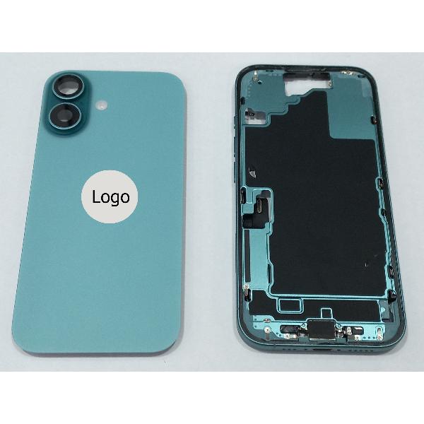 Set Tapa trasera o tapa bateria Teal iPhone 16 con carcasa central y componentes Remanufacturada Grado A