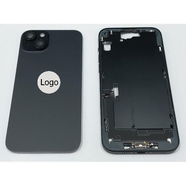 Set Tapa trasera o tapa bateria negra iPhone 15 Plus con carcasa central y componentes Remanufacturada Grado A