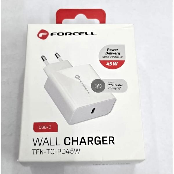 Cargardor Forcell F-Energy USB C Carga rapida 4.0 PD 3A 45W TFK-TC-45WPD blanco