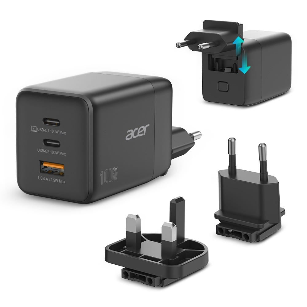 Cargador de pared Acer 100w 2x USB tipo c 1x USB tipo a