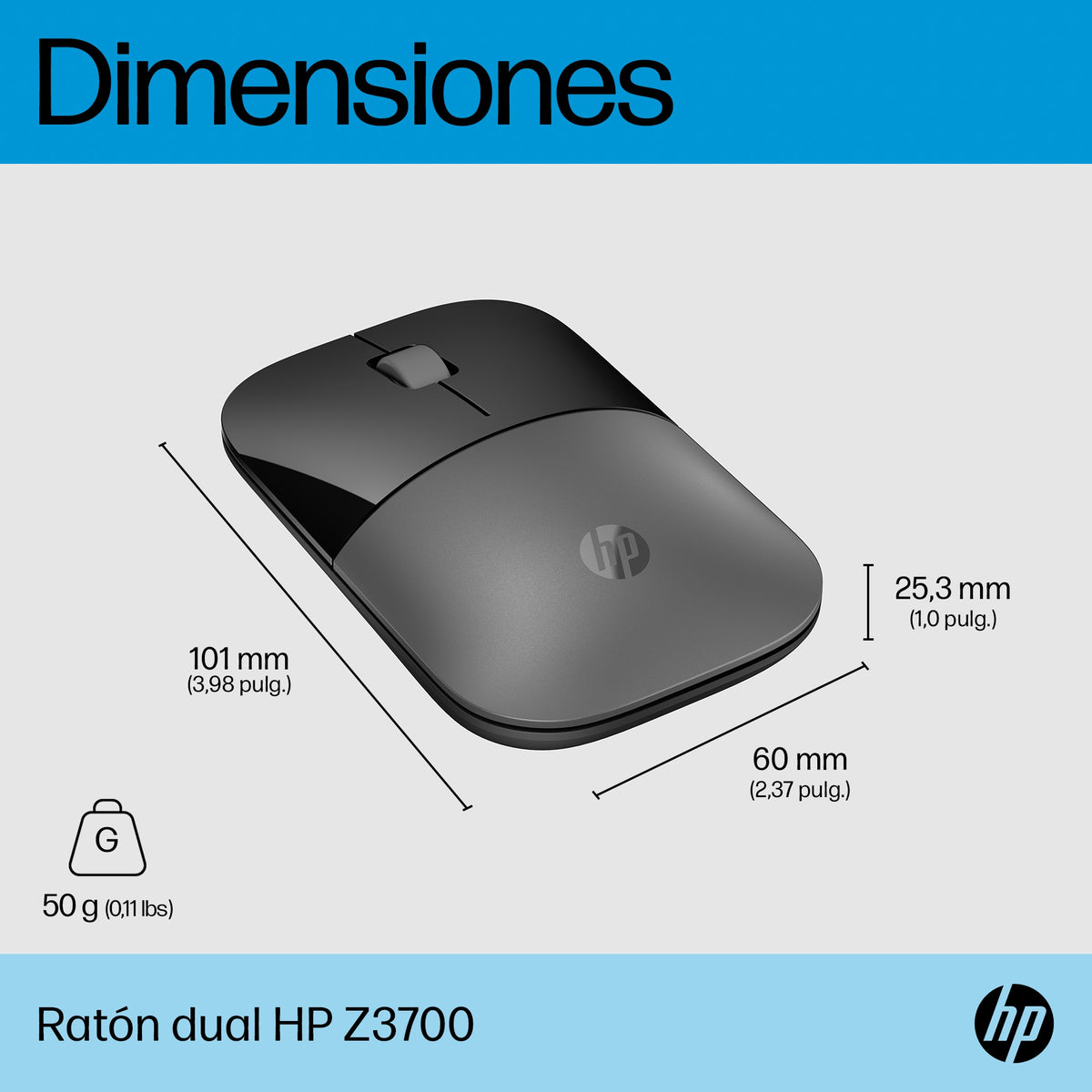 Ratón hp dual z3700 plata