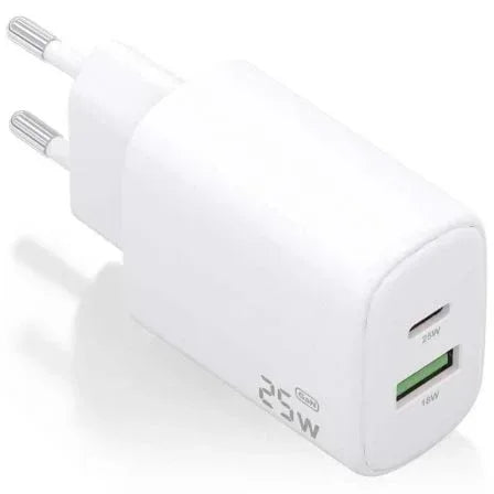 Cargador de Pared GaN Aisens A110-0911/ 1xUSB Tipo-C/ 1xUSB/ 25W/ Blanco - PixelPlaza