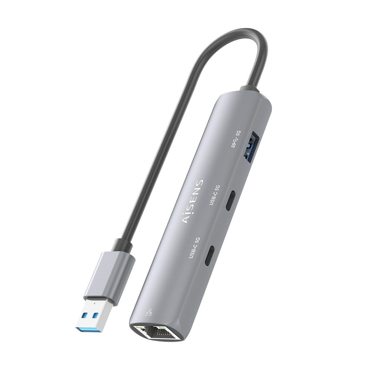 Hub USB Aisens ASUC-4P036-GR/ 2xUSB Tipo-C/ 1xUSB/ 1xRJ45/ Gris