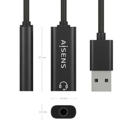 Tarjeta de Sonido Aisens A106-0770/ USB Macho - Jack 3.5 Hembra - PixelPlaza