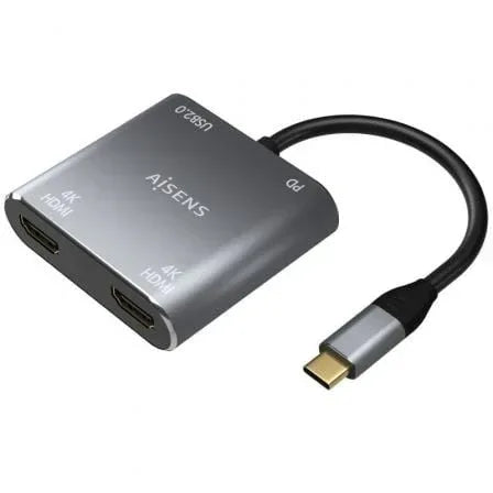 Conversor USB Tipo-C Aisens A109-0625/ 2x HDMI 4K SST MST Hembra - USB Tipo-C Macho - USB Hembra - USB Tipo-C Hembra - PixelPlaza