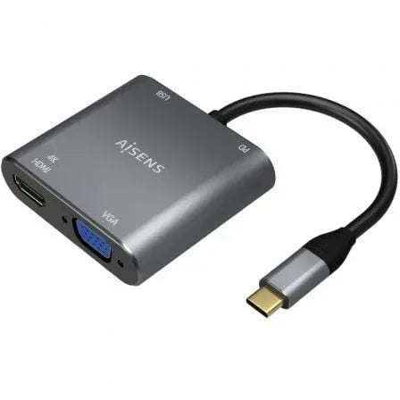 Conversor Aisens A109-0626/ HDMI Hembra - VGA Hembra - USB Tipo-C Macho - USB Hembra - USB Tipo-C Hembra/ 15cm/ Gris - PixelPlaza