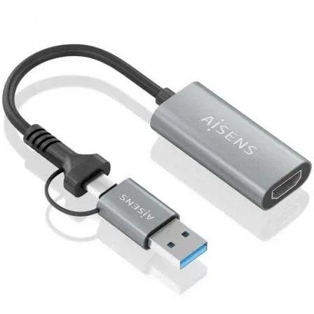 Conversor HDMI Aisens A109-0913/ USB + USB Tipo-C 3.1 Macho - HDMI Macho/ 15cm/ Gris - PixelPlaza