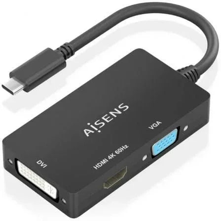 Conversor HDMI Aisens A109-0954/ USB Tipo-C Macho - DVI/HDMI/VGA Hembra/ 15cm/ Negro - PixelPlaza