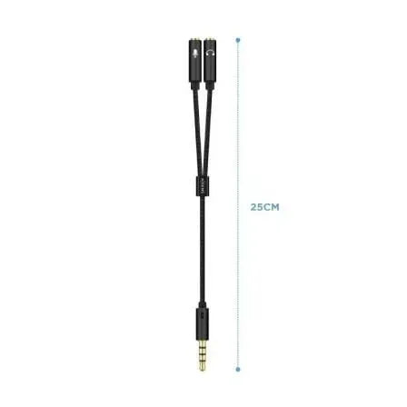 Cable Estéreo Aisens A128-0416/ Jack 3.5 Macho - 2x Jack 3.5 Hembra/ 25cm/ Negro - PixelPlaza