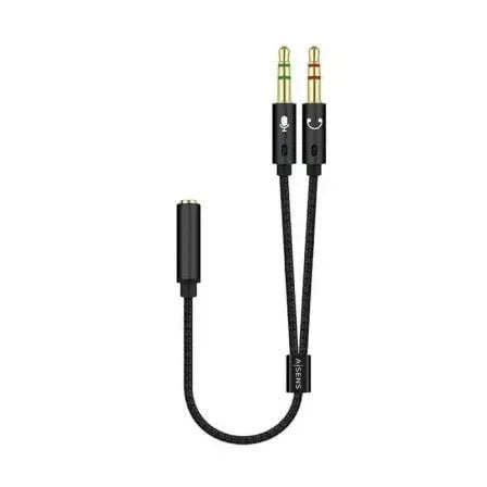 Cable Estéreo Aisens A128-0418/ Jack 3.5 Hembra - 2x Jack 3.5 Macho/ 25cm/ Negro - PixelPlaza