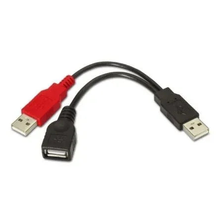 Cable USB 2.0 + Alimentación Aisens A101-0030/ USB Hembra + USB Macho - USB Macho/ Hasta 2.5W/ 60Mbps/ 15cm/ Negro/ Rojo - PixelPlaza