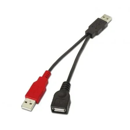 Cable USB 2.0 + Alimentación Aisens A101-0030/ USB Hembra + USB Macho - USB Macho/ Hasta 2.5W/ 60Mbps/ 15cm/ Negro/ Rojo - PixelPlaza