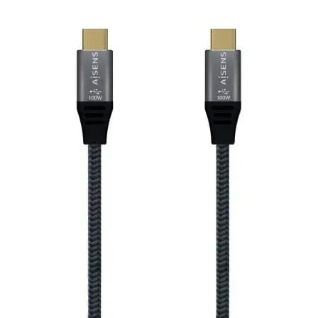 Cable USB 2.0 Tipo-C Aisens A107-0629 5A 100W/ USB Tipo-C Macho - USB Tipo-C Macho/ Hasta 100W/ 480Mbps/ 2m/ Gris - PixelPlaza