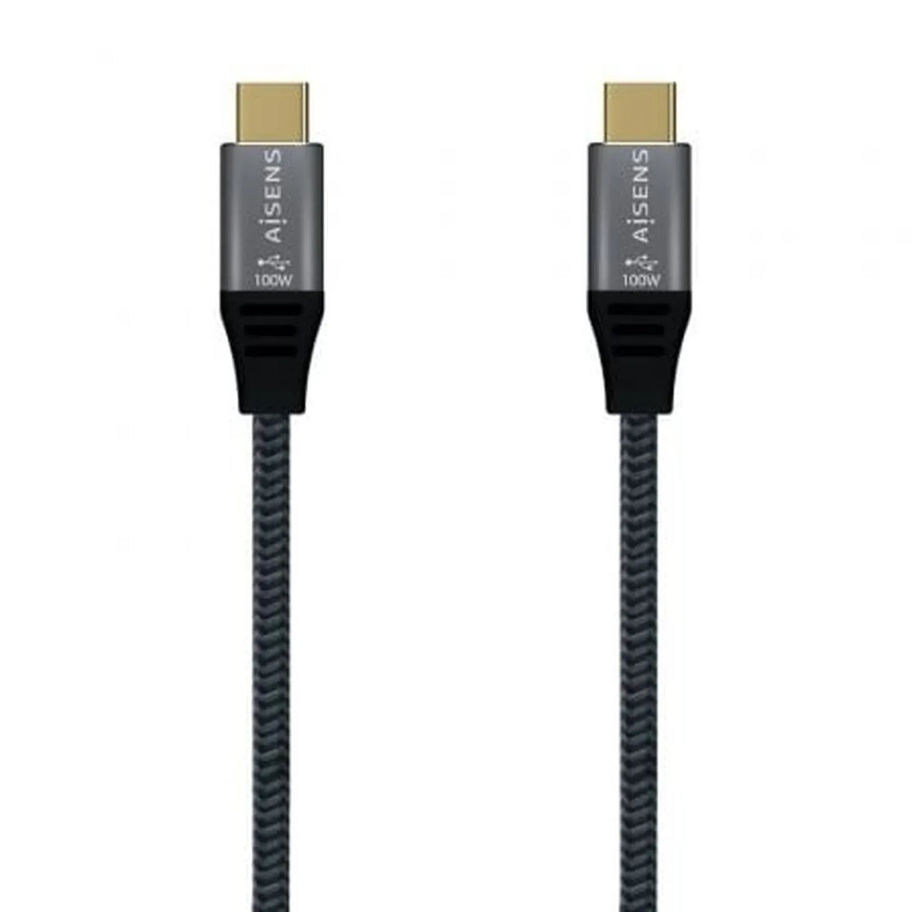 Cable USB 2.0 Tipo-C Aisens A107-0629 5A 100W/ USB Tipo-C Macho - USB Tipo-C Macho/ Hasta 100W/ 480Mbps/ 2m/ Gris - PixelPlaza