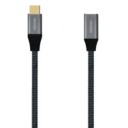 Cable Alargador USB 3.2 Tipo-C Aisens A107-0635 20GBPS 5A 100W/ USB Tipo-C Macho - USB Tipo-C Hembra/ Hasta 100W/ 2500Mbps/ 1m/ Gris - PixelPlaza