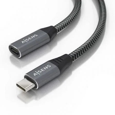 Cable Alargador USB 3.2 Aisens A107-0636/ USB Tipo-C Macho - USB Tipo-C Hembra/ Hasta 100W/ 20Gbps/ 2m/ Gris - PixelPlaza