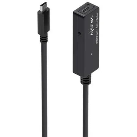 Cable Alargador USB 3.2 con Amplificador Aisens A107-0869/ USB Tipo-C Macho - USB Tipo-C Hembra/ Hasta 100W/ 20Gbps/ 5m/ Negro - PixelPlaza