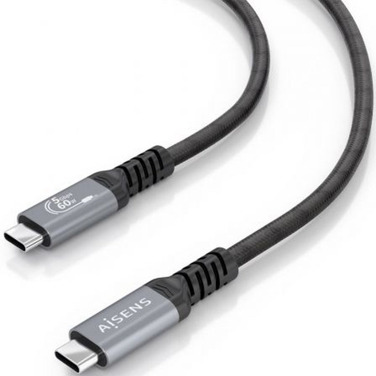 Cable USB 3.2 Tipo-C Aisens  A107-0991/ USB Tipo-C Macho - USB Tipo-C Macho/ Hasta 60W/ 5Gbps/ 7m/ Negro