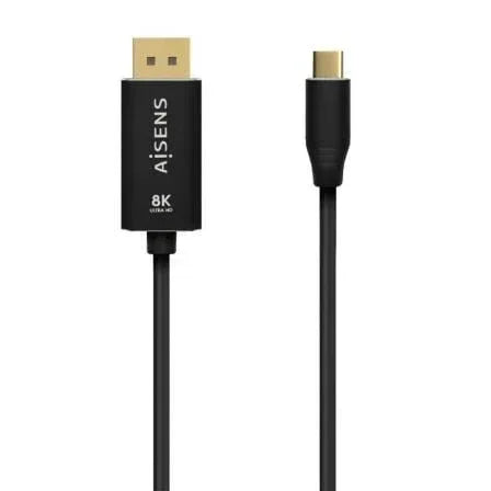 Cable Conversor DisplayPort 8K 60HZ Aisens A109-0687/ USB Tipo-C Macho - Displayport Macho/ Hasta 27W/ 1250Mbps/ 1.8m/ Negro - PixelPlaza