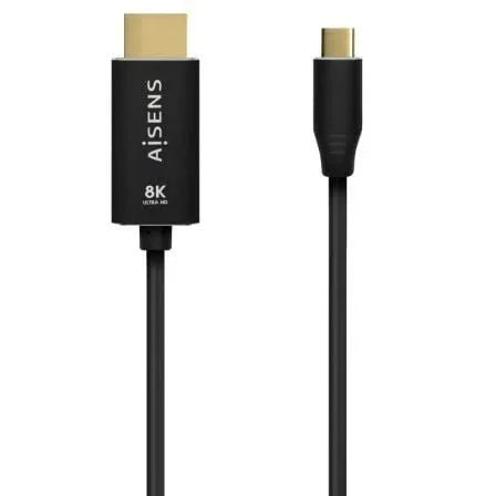 Cable Conversor Aisens A109-0711/ USB Tipo-C Macho - HDMI 8K Macho/ Hasta 27W/ 6000Mbps/ 1m/ Negro - PixelPlaza