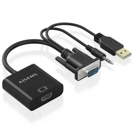 Cable Conversor Aisens A115-0872 SVGA Macho - USB Macho/ Jack Macho - HDMI Hembra/ 20cm/ Negro - PixelPlaza