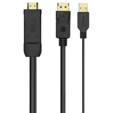 Cable Conversor Aisens A122-0641/ HDMI Macho - DisplayPort Macho + USB Macho/ Hasta 10W/ 2250Mbps/ 10cm + 1.8m/ Negro - PixelPlaza