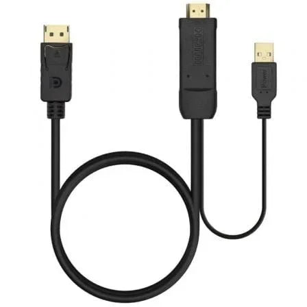 Cable Conversor Aisens A122-0641/ HDMI Macho - DisplayPort Macho + USB Macho/ Hasta 10W/ 2250Mbps/ 10cm + 1.8m/ Negro - PixelPlaza