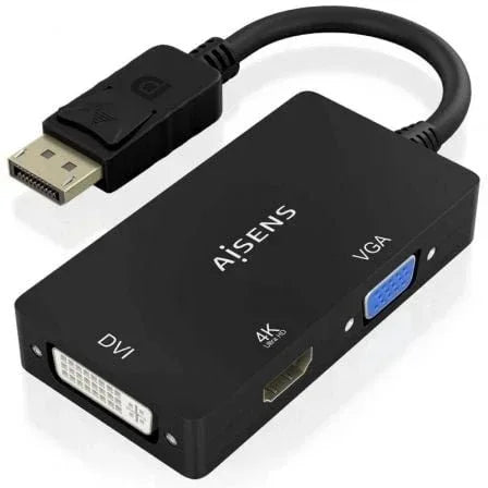 Cable Conversor Aisens A125-0861/ DisplayPort Macho/ VGA Hembra - DVI Hembra - HDMI 4K Hembra/ 15cm/ Negro - PixelPlaza