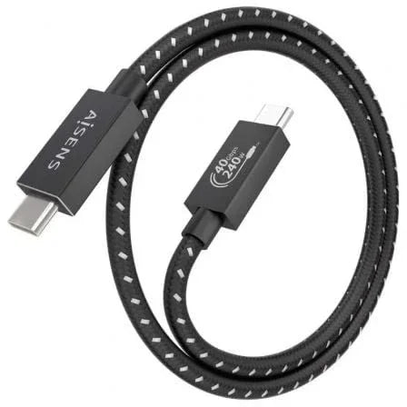 Cable USB 4.0 Tipo-C Aisens A156-0866/ USB Tipo-C Macho - USB Tipo-C Macho/ Hasta 240W/ 40Gbps/ 50cm/ Gris - PixelPlaza