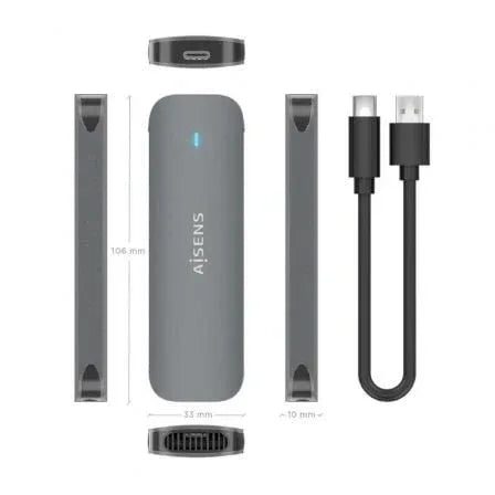 Caja Externa para Disco SSD M.2 SATA Aisens ASM2-006GRY/ USB 3.1/ Sin tornillos - PixelPlaza