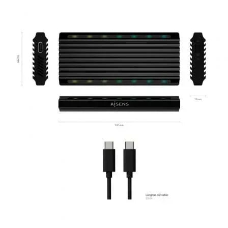 Caja Externa para Disco SSD M.2 SATA/NVMe Aisens ASM2-RGB012B/ USB 3.2/ Sin tornillos - PixelPlaza