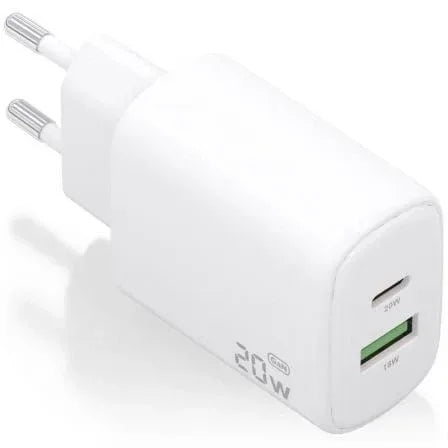 Cargador de Pared GaN Aisens A110-0909/ 1xUSB Tipo-C/ 1xUSB/ 20W/ Blanco - PixelPlaza