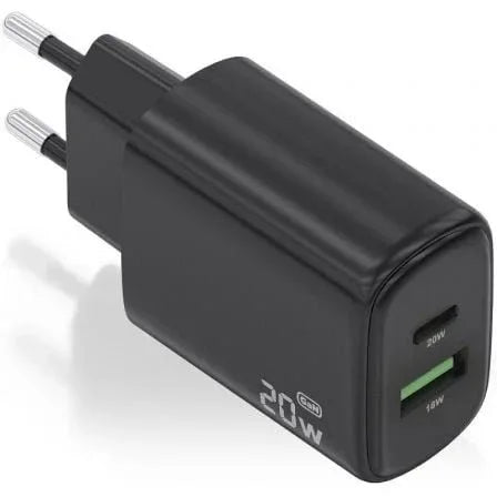 Cargador de Pared GaN Aisens A110-0910/ 1xUSB Tipo-C/ 1xUSB/ 20W/ Negro - PixelPlaza
