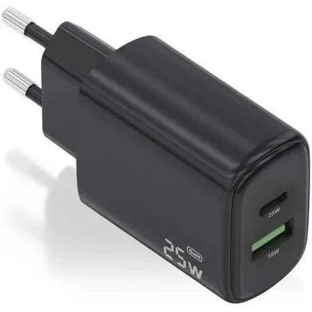 Cargador de Pared GaN Aisens A110-0912/ 1xUSB Tipo-C/ 1xUSB/ 25W/ Negro - PixelPlaza