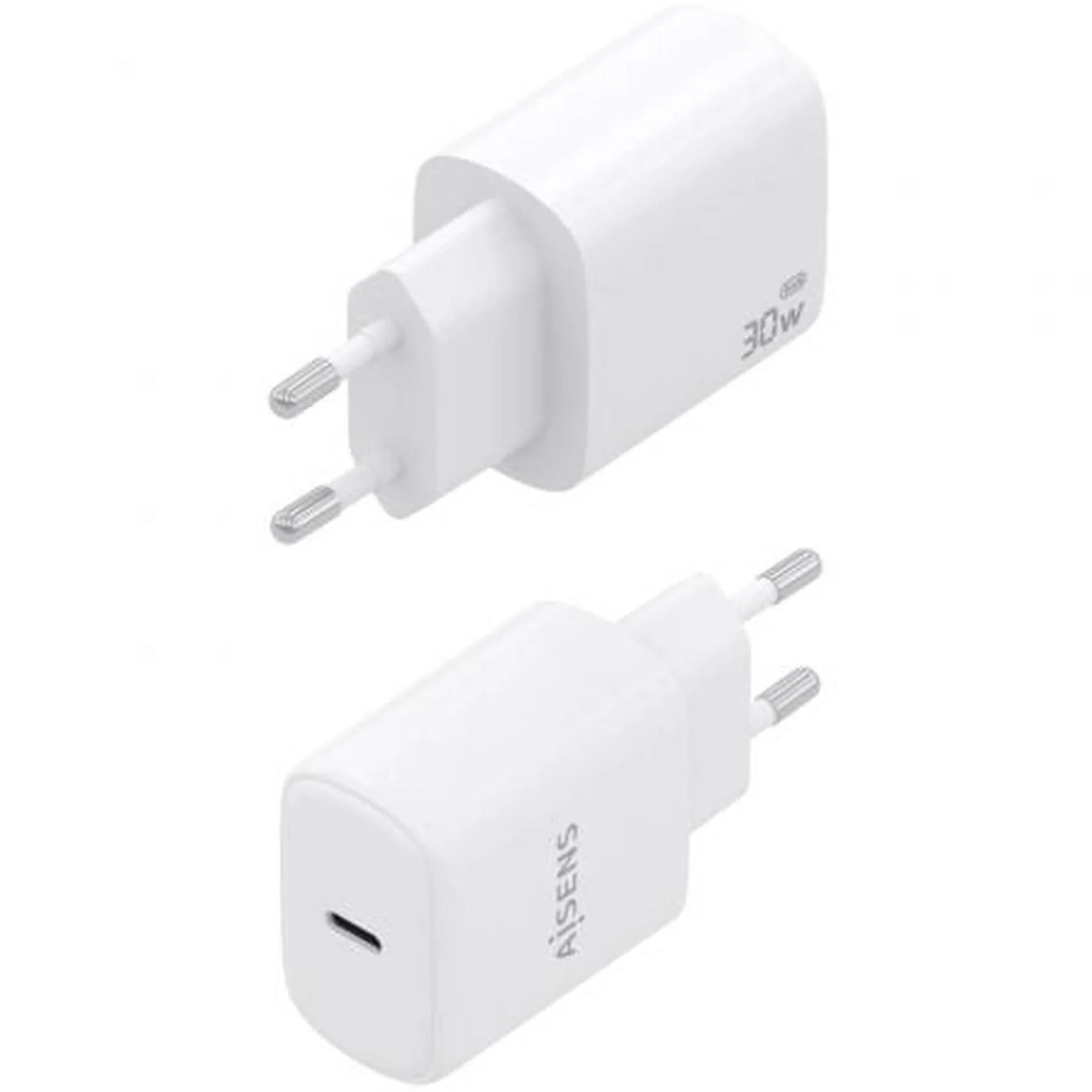 Cargador de Pared GaN Aisens A110-0975/ 1xUSB Tipo-C/ 30W/ Blanco - PixelPlaza