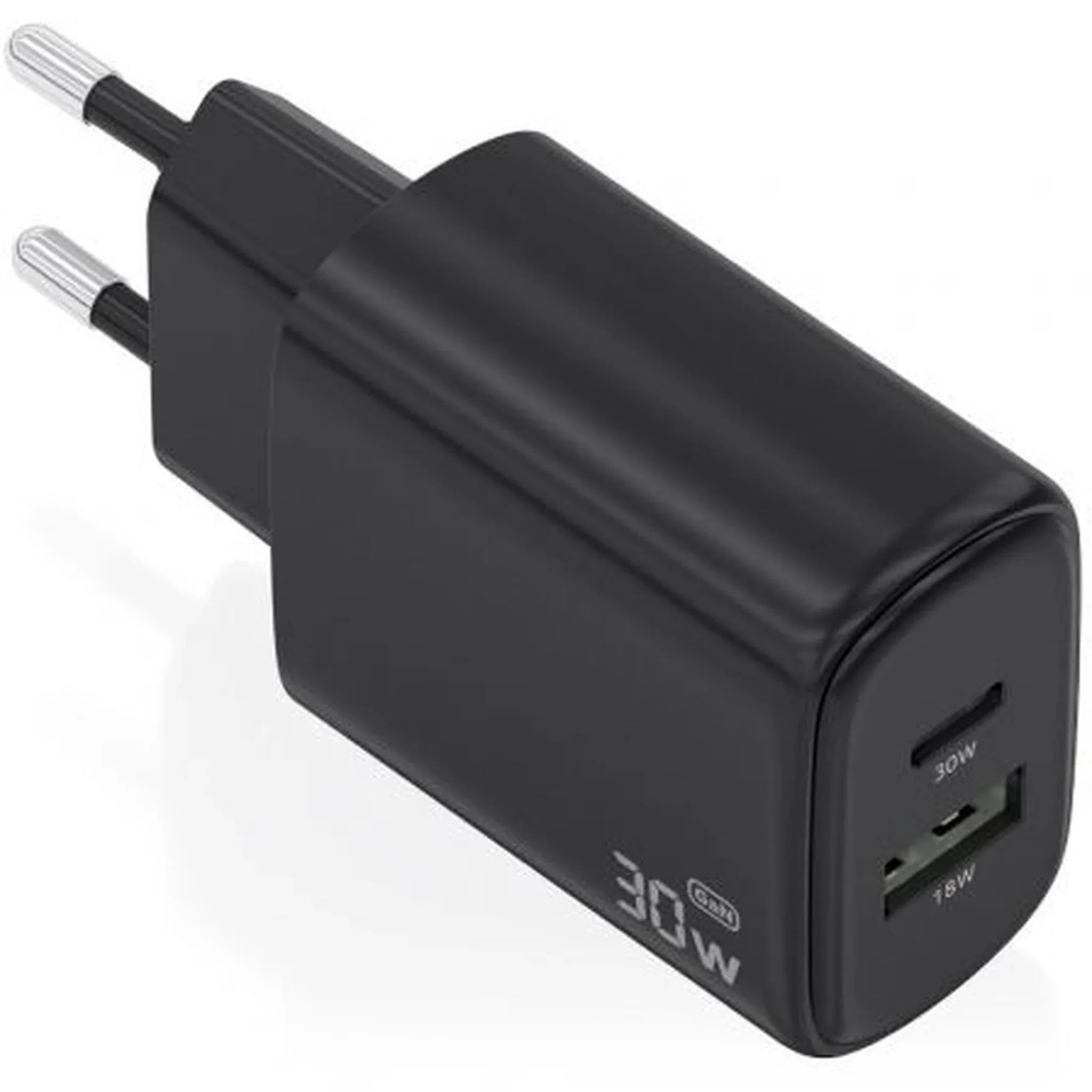 Cargador de Pared GaN Aisens A110-0978/ 1xUSB Tipo-C/ 1xUSB/ 30W/ Negro - PixelPlaza