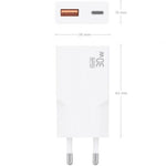 Cargador de Pared GaN Aisens A110-1002/ 1xUSB Tipo-C/ 1xUSB/ 30W/ Blanco
