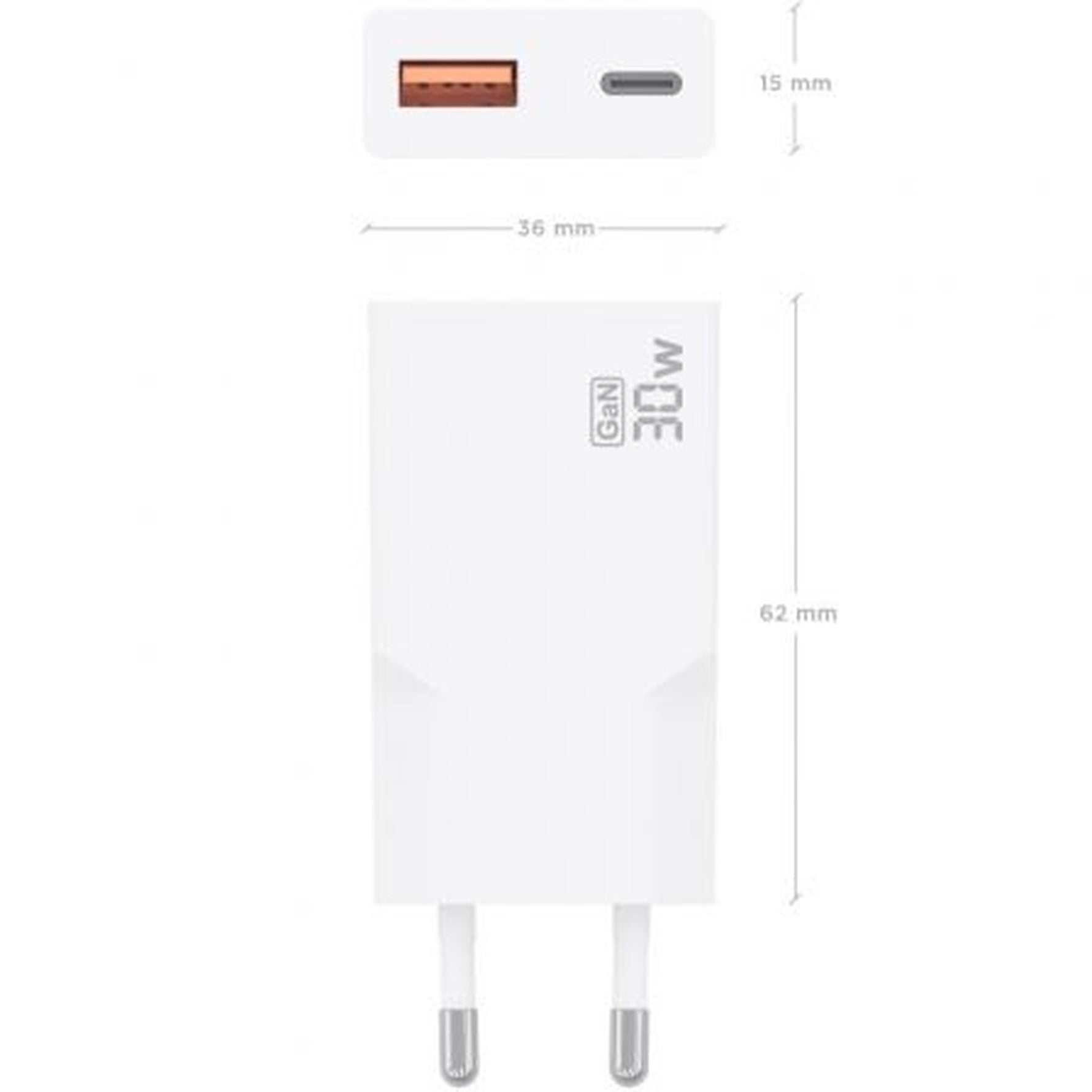 Cargador de Pared GaN Aisens A110-1002/ 1xUSB Tipo-C/ 1xUSB/ 30W/ Blanco