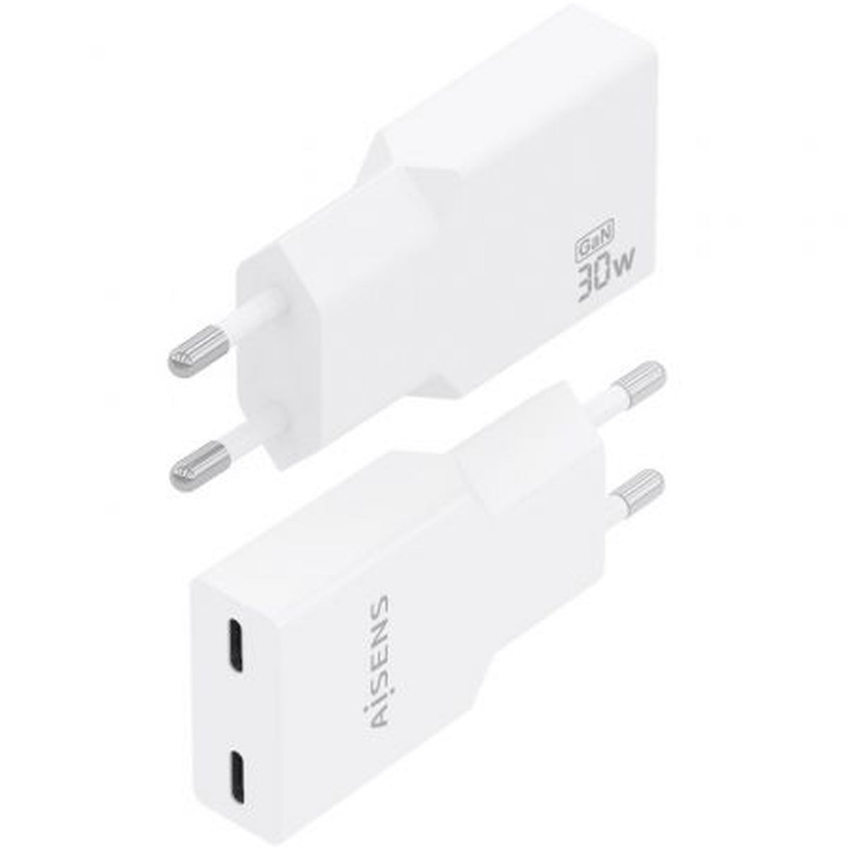 Cargador de Pared GaN Aisens A110-1003/ 2xUSB Tipo-C/ 30W/ Blanco