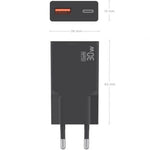 Cargador de Pared GaN Aisens A110-1005/ 1xUSB Tipo-C/ 1xUSB/ 30W/ Negro