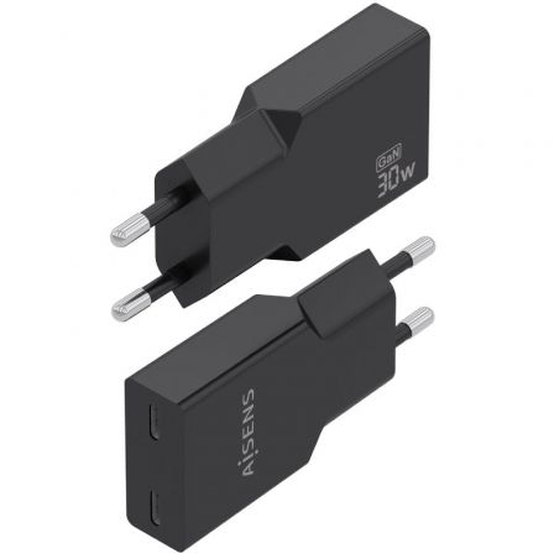 Cargador de Pared GaN Aisens A110-1006/ 2xUSB Tipo-C/ 30W/ Negro