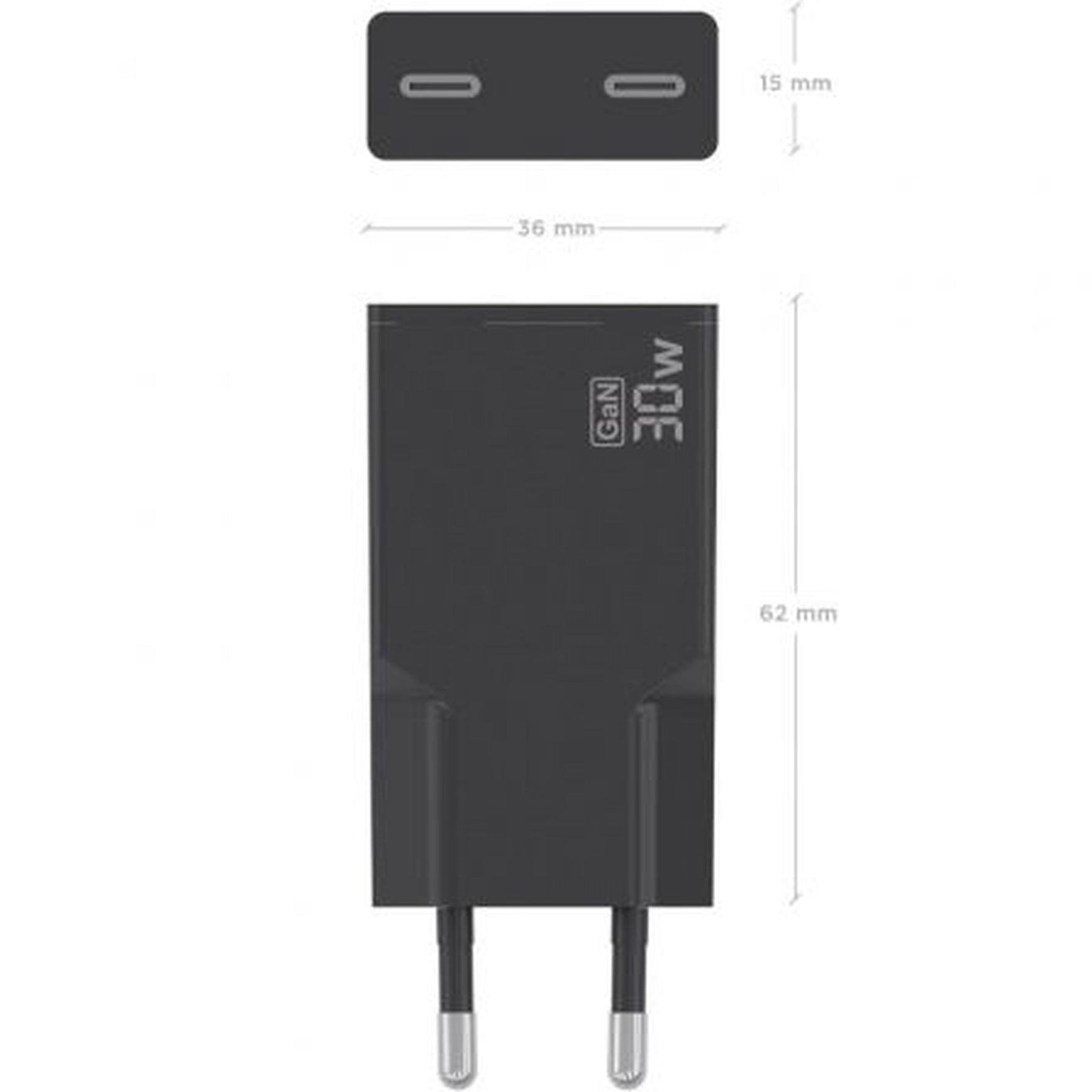 Cargador de Pared GaN Aisens A110-1006/ 2xUSB Tipo-C/ 30W/ Negro