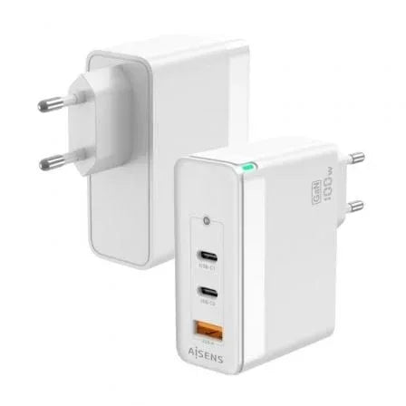 Cargador de Pared GaN Aisens ASCH-100W3P008-W/ 2xUSB Tipo-C/ 1x USB/ 100W - PixelPlaza